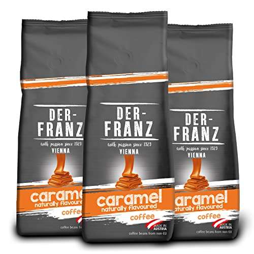 DER-FRANZ - Café aromatizado con caramelo natural, granos enteros, 500 g (pack de 3)