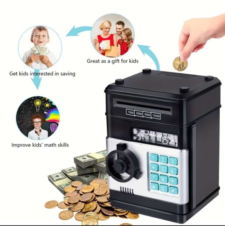Hucha electrónica automática, código contador de contraseña, cerradura de  llave, Banco de monedas ATM » Chollometro
