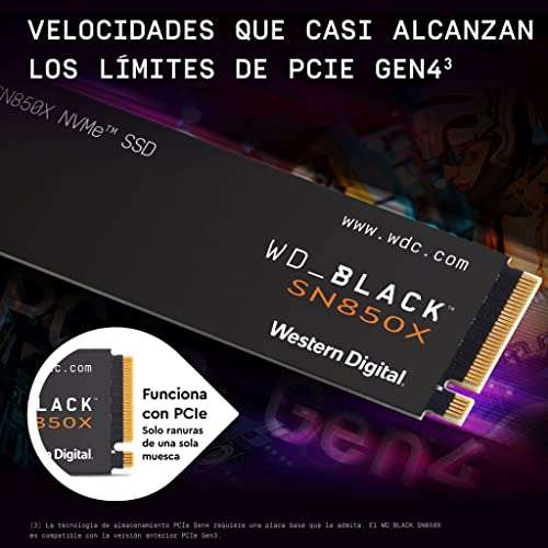 Western Digital WD_Black SN850X 1TB M.2 2280 PCIe Gen4 NVMe SSD Almacenamiento para Juegos hasta 7300 MB/s,