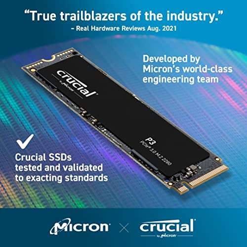 Crucial P3 2TB M.2 PCIe Gen3 NVMe SSD interno, Hasta 3500MB/s