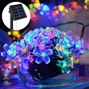 Guirnalda de luces LED con diseño de flor de cerezo para exteriores, guirnalda de luces de Navidad impermeable para césped, jardín