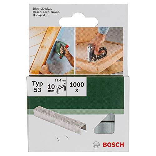 Bosch 1000x Grapa de Tipo 53 (para madera, Tamaño 10 mm, Anchura 11,4 mm