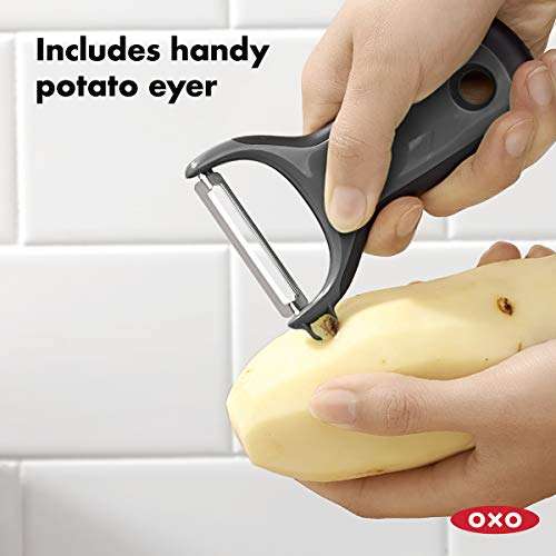 OXO - Pelador de patatas y verduras de acero inoxidable, corte recto, color gris