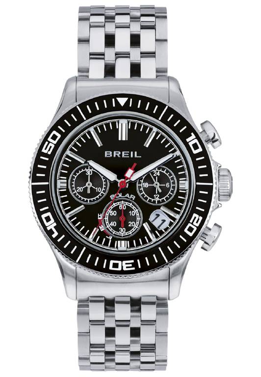 Breil Manta Manta 1970 Reloj Mono-Colores Negro Solar Crono Movimiento y Pulsera de Acero Plateado TW2009
