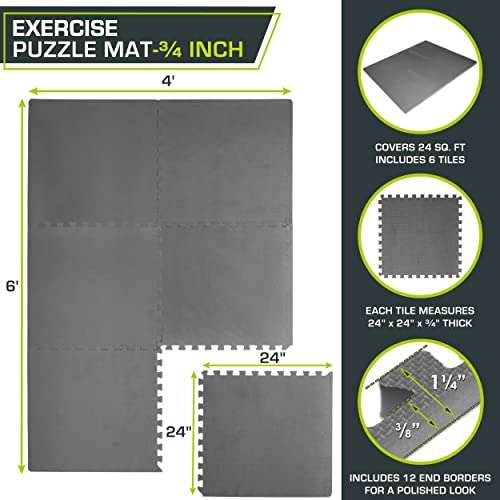 Prosource Ajuste extra grueso rompecabezas tapete de ejercicio de 3/4 pulgadas o 1 pulgadas, azulejos entrelazados de espuma EVA