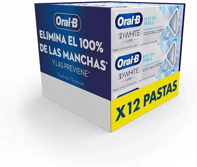 Oral-B Pasta de Dientes 3D White Luxe Efecto Perla, Blanqueante y Quitamanchas (12 x 75ml)
