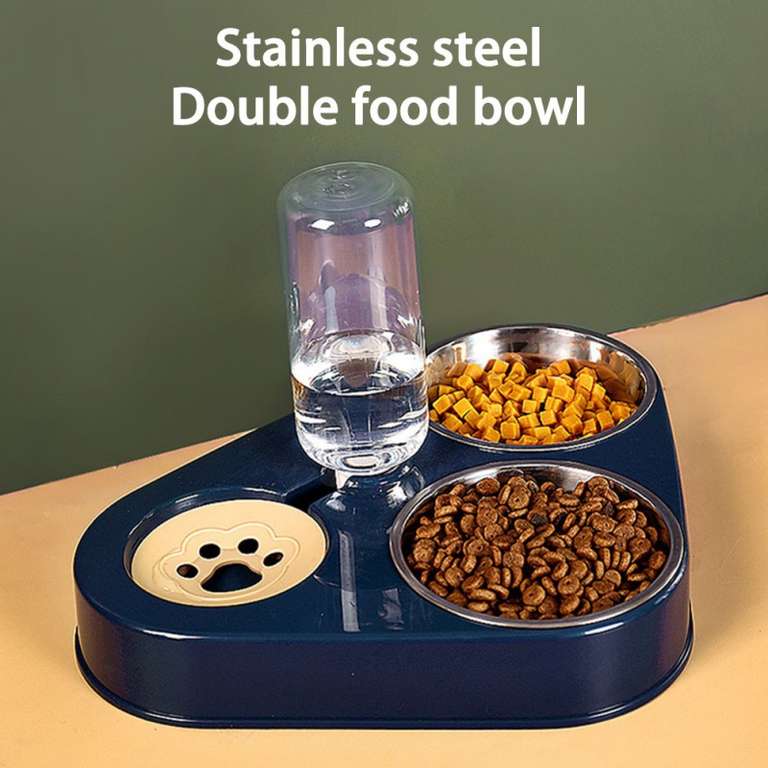 Comedero/Bebedero para perros y gatos, botella de agua automática de acero inoxidable, doble, 3 tazones, 500ML