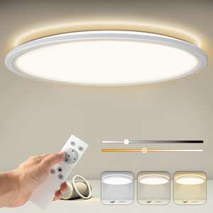 Lámpara de techo LED regulable con control remoto, lámpara de techo redonda de panel 24W 2400LM IP44 2.5cm ultra delgada, 30x30cm blanca