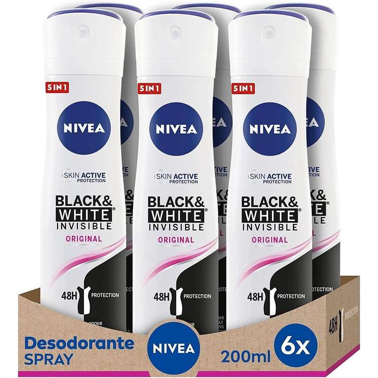 NIVEA Black White Invisible Original Spray Desodorante 200ml x 6 unidades