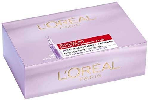 L'Oréal Paris Ampollas Rellenadoras Antiedad con Ácido Hialurónico Puro y Vitamina B5 Revitalift Filler. Hidratación intensa.