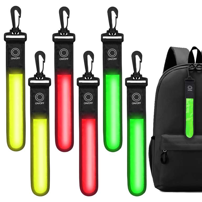 6 x Luces de seguridad LED para mochilas, 3 modos (25x3,5cm)