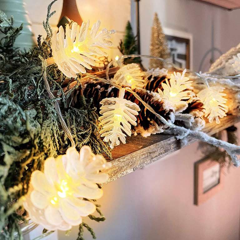 Decoracion Navidad Luces de Navidad 5,4m 50 LED Piña con Luz Blanca Cálida Operado por 3 pilas AA