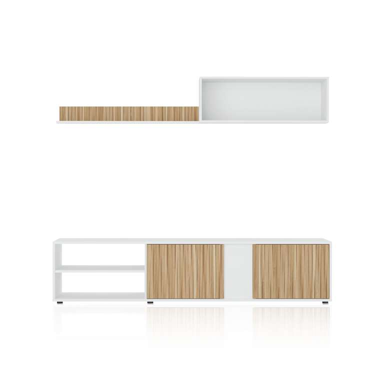 Conjunto Reversible de Salón, Mueble de TV, en Blanco Artik y Natur, Medidas: 180 cm (Largo) x 33 cm (Fondo) x 40 cm (Alto)