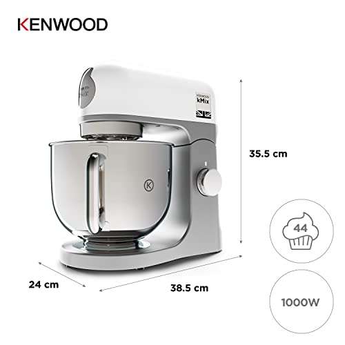 Kenwood kMix KMX750AWH Robot de Cocina Multifunción 1000 W Bol Metálico de 5 L con Asa, Gancho, Mezclado K, Acero Inoxidable 6 Velocidades,