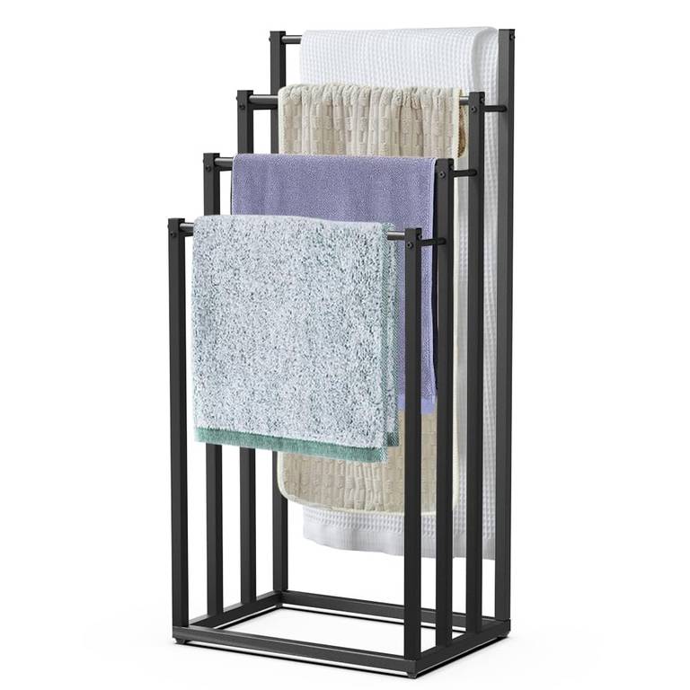 Toallero tipo escalera de 4 niveles con 4 barras para colgar. Estructura metálica múltiple de 45 x 33 x 101 cm