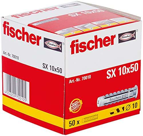 fischer - Tacos pared para hormigón SX 10x50 para fijar lámparas, cuadros, Caja tacos 50 uds