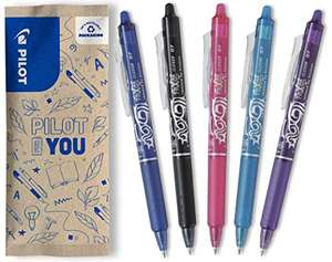 PILOT FriXion Clicker - Bolígrafo de tinta borrable (5 unidades), color azul, negro, rosa, azul claro y morado