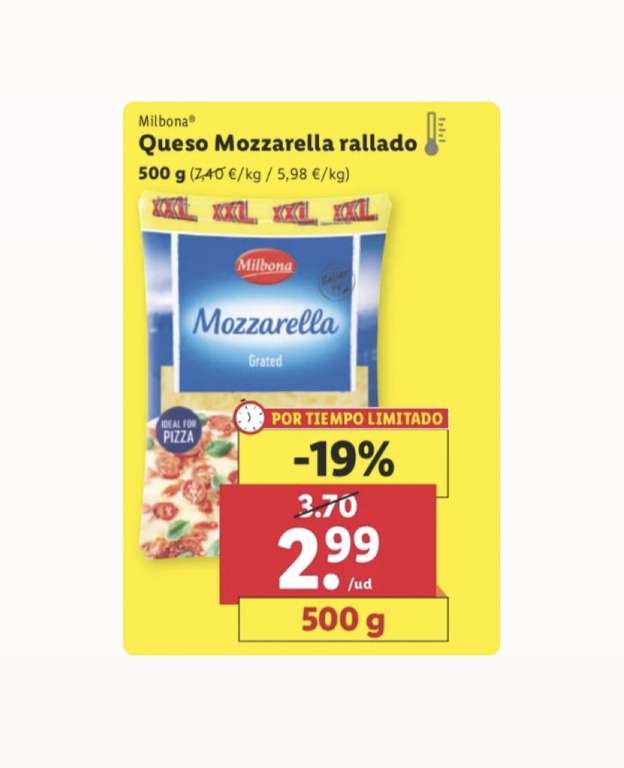 500G Queso Mozzarella Rallado - LIDL [ 5,98€ / KG ]