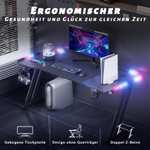 HLONONE 120×60cm LED Mesa Gaming,Escritorio Gaming de Fibra de Carbono Ergonómicas,Escritorio Gamer con Portavasos y Gancho para Auriculares