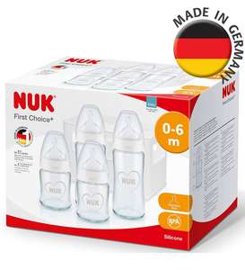NUK First Choice+ kit de biberones de iniciación de cristal (4 biberones anticólico + una cesta)