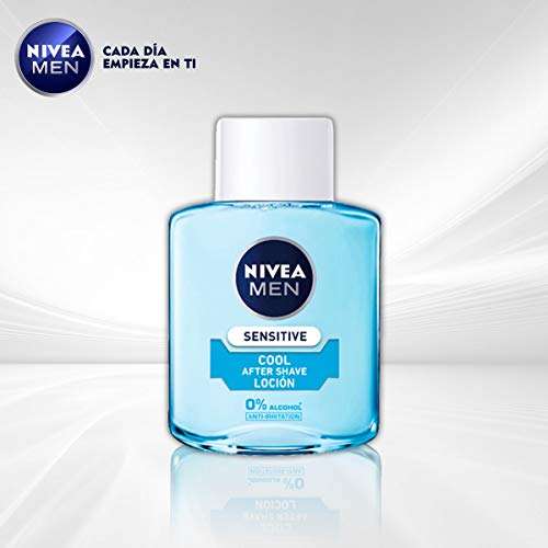 NIVEA MEN Sensitive Cool Loción After Shave (1 x 100 ml) con 0% alcohol para calmar la irritación, loción calmante piel sensible