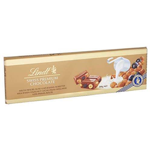 2 x Tabletas de Chocolate Lindt Gama Oro, Chocolate con Leche , Avellanas y Pasas, Total 600gr