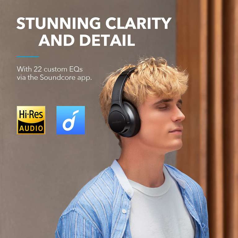Soundcore Anker Life Q20+ Auriculares Inalámbrico Bluetooth con Diadema, Cancelación de Ruido Activa, 40 h, Audio Hi-Res, App