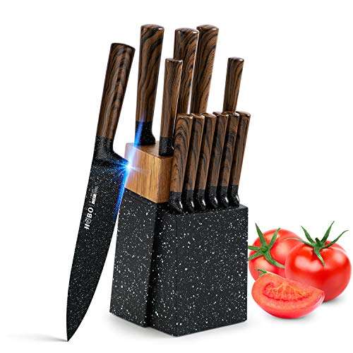 HOBO - Juego de cuchillos de cocina, 12 piezas, con bloque de madera