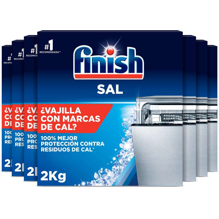 Finish Lavavajillas Sal 6x2kg, protege contra los residuos de cal, alta pureza