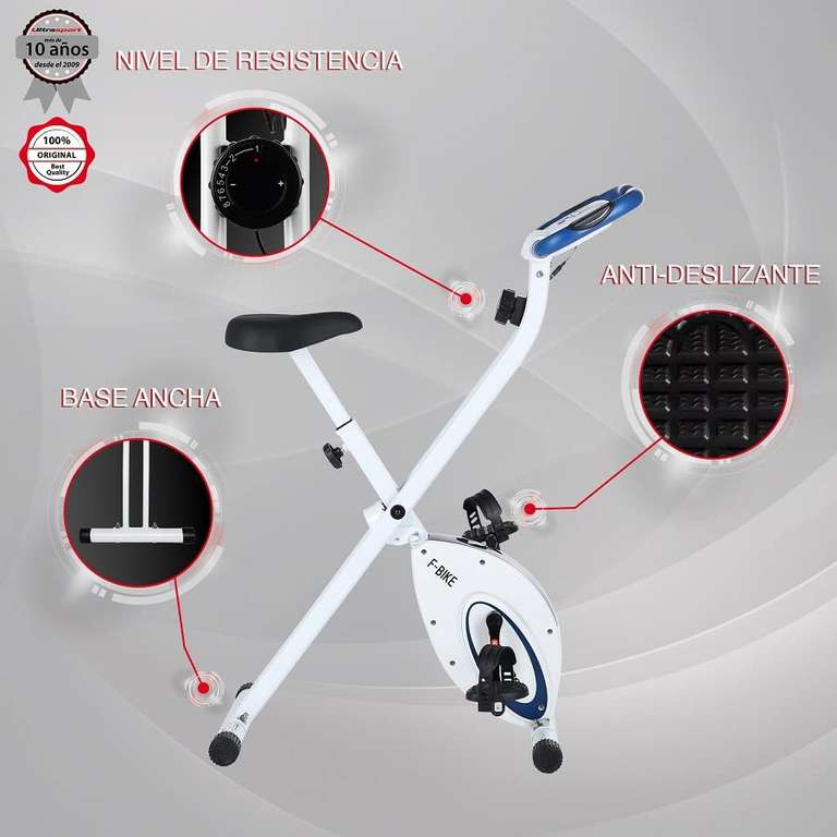 Ultrasport F-Bike - Bicicleta estática plegable, computadora entrenamiento integrada, sensores pulso mano, 8 niveles resistencia.