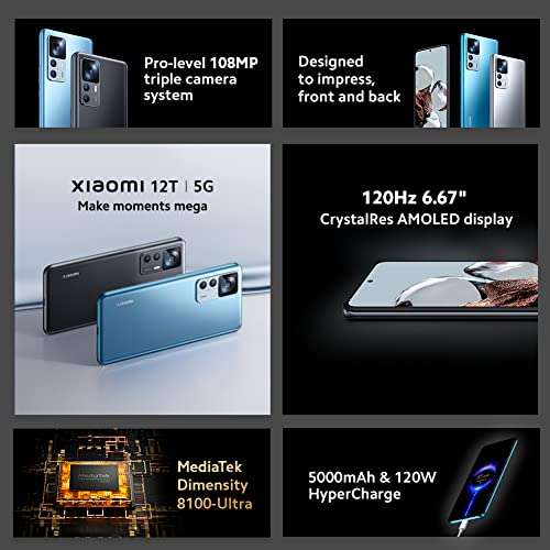 Xiaomi 12T 5G - Smartphone de 8+256GB, Pantalla de 6.67” AMOLED de 120Hz