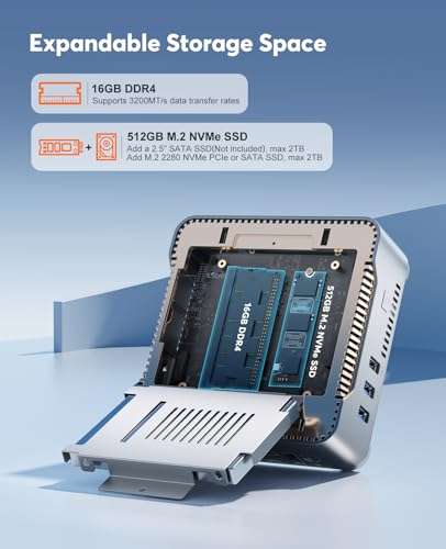 Mini PC NiPoGi Intel Alder Lake-N97(hasta 3.6GHz),16GB DDR4/512GB M.2 SSD GK3PLUS,4K, 60Hz, Triple Display/WiFi 6/BT5.2/RJ45