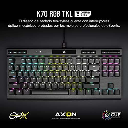 Corsair K70 RGB TKL Champion Series (Interruptores óptico-mecánicos OPX RGB, Aluminio Resistent, Cable USB Type-C extraíble)