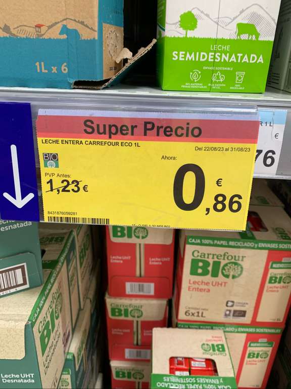 Leche Semi y Entera BIO a 0,86€ | Carrefour La Gavia