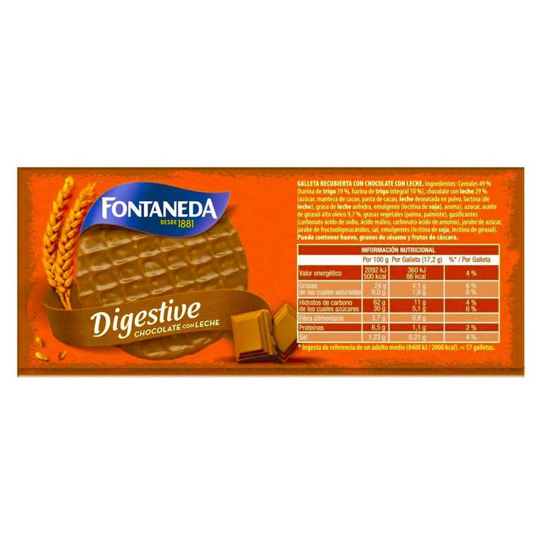 Galletas digestive con chocolate con leche Fontaneda caja 300 g -  Supermercados DIA