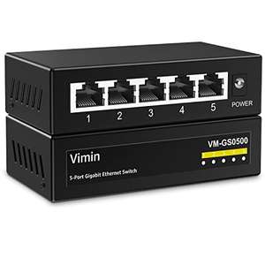 Switch Ethernet Gigabit de 5 Puertos no gestionado, Divisor Ethernet de Red VIMIN, sin Ventilador, Plug and Play,Carcasa metálica
