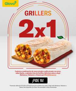 2 x 1 Grillers - Explosiva combinación de carne picada o pollo picante con arroz, salsa Nacho, crujientes tiras de tortilla y salsa a elegir