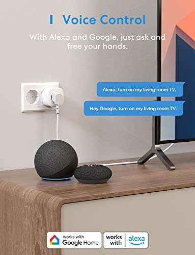 Meross WiFi 4 Enchufes Inteligentes Compatible con Alexa, Google Assistant y SmartThings - Aplicando cupón