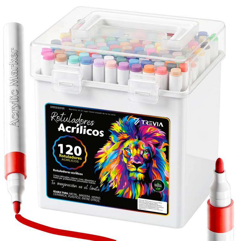 TREVIA PACK 120 Rotuladores Acrílicos | Acrylic markers | 120 Colores | Rotuladores Profesionales | Efecitvo para la mayoria de superficies