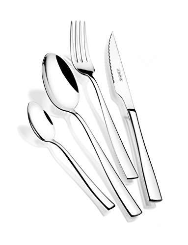 Monix Siena - Set de cubiertos de 24 piezas con cuchillo chuletero, acero inoxidable 18/10, diseño contemporáneo, acabado pulido brillante