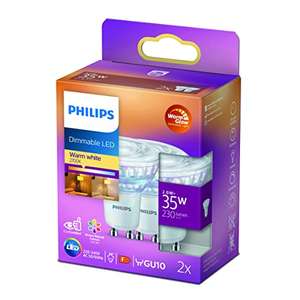 Philips 2 bombillas LED, blanco cálido atenuable. También disponible en otra oferta bombilla decorativa rosa Philips 15W regulable