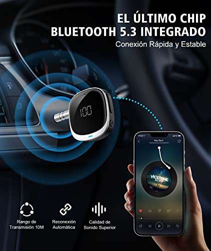 Receptor/Adaptador Bluetooth 5.3 AUX -Jack 3.5mm para coche, Audio Receptor para Coche/Estéreo Doméstico/Altavoz,Micrófono de Alta Fidelidad