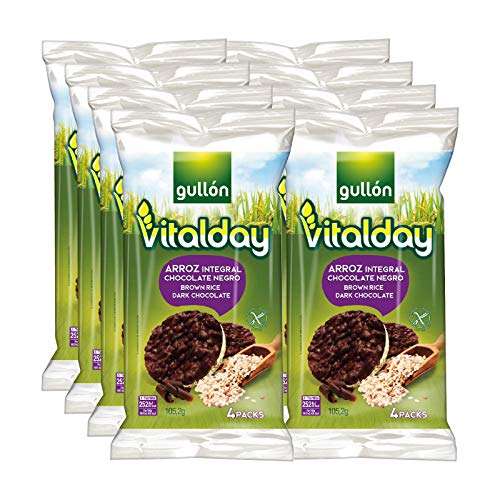 Gullón - Pack de 8 tortitas de arroz integral y chocolate Vitalday, 841 g,