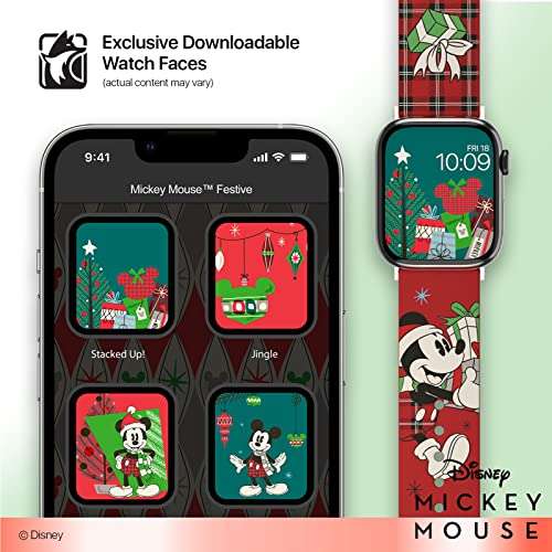 Correa para Apple Watch, Mickey Mouse Festive, licencia oficial, compatible con todos los modelos y tamaños así como a Samsung