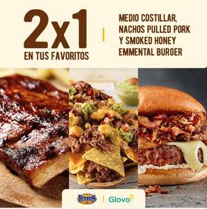 2x1 en Medio Costillar, Nachos Pulled Pork y Smoked Honey Emmental Burger de Ribs pidiendo en Glovo