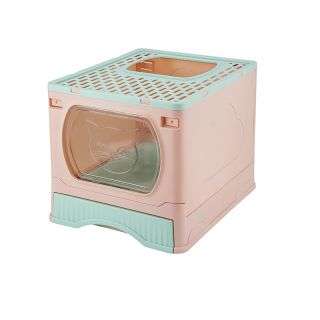 Caja de arena grande para gatos, caja de arena plegable con entrada superior Jumbo cubierta con tapa, sin olor, fácil de limpiar
