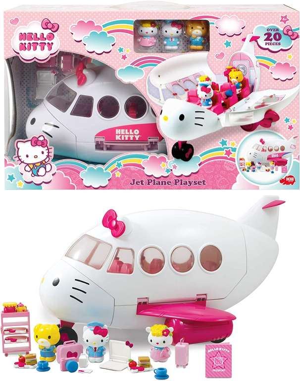 Dickie Hello Kitty - Avión con apertura de techo + 3 Figuras + 20 Accesorios