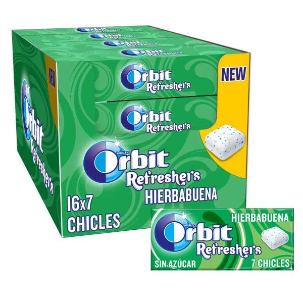 Pack de 16 paquetes de chicles ORBIT REFRESHERS (sin Azúcar; sabor hierbabuena)
