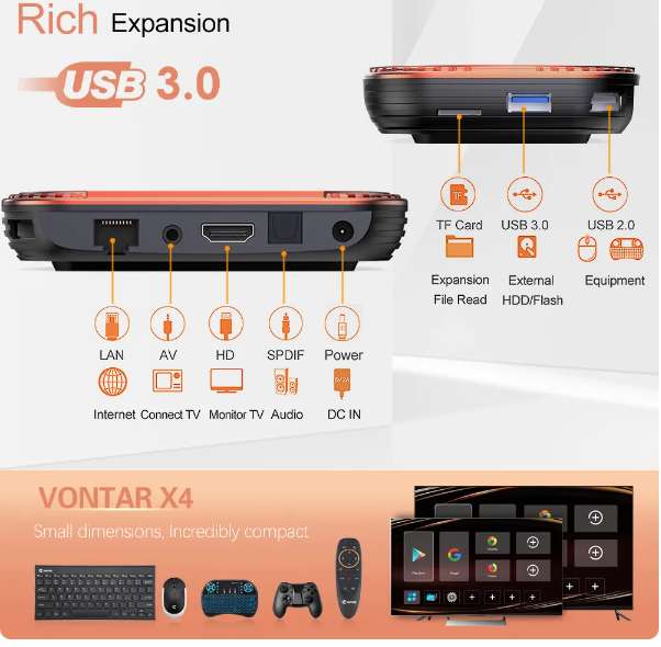 TV Box VONTAR X4 4GB//128GB,Android 11,Wifi, BT, AV1, reproductor multimedia, 4K, 1000M --- Entrega en 5 dias