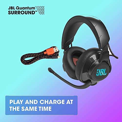 JBL Quantum 610 Auriculares Over-Ear Inalámbricos, 2,4 GHz, Jack 3,5 mm, con micrófono de Brazo Plegable y sonido QuantumSurround